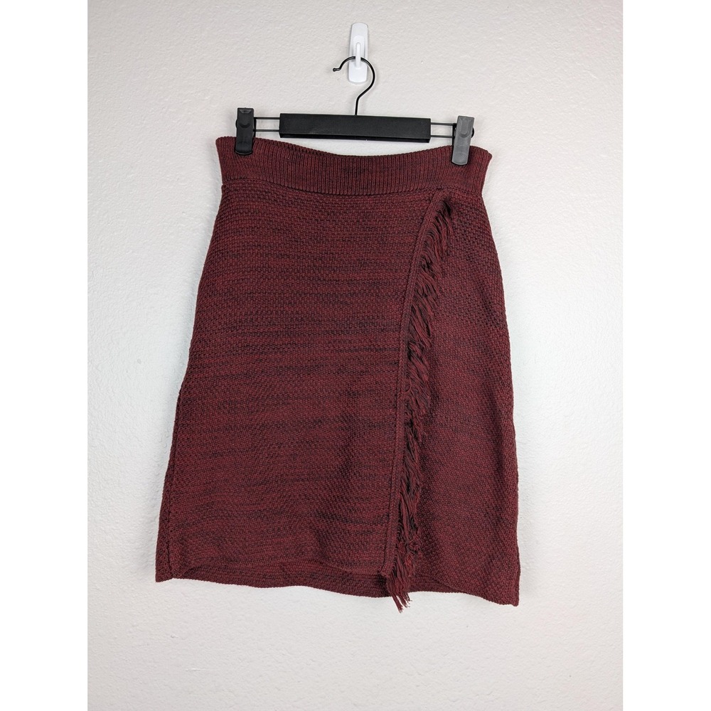 Maeve‎ Skirt Womens XS Burgundy Knit Fringe Asymmetrical Hem Anthropologie